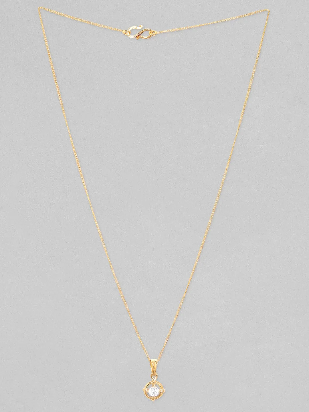Rubans 18K Gold Plated, Minimal Chain With Solitaire Zircon Studded Pendant Necklace.