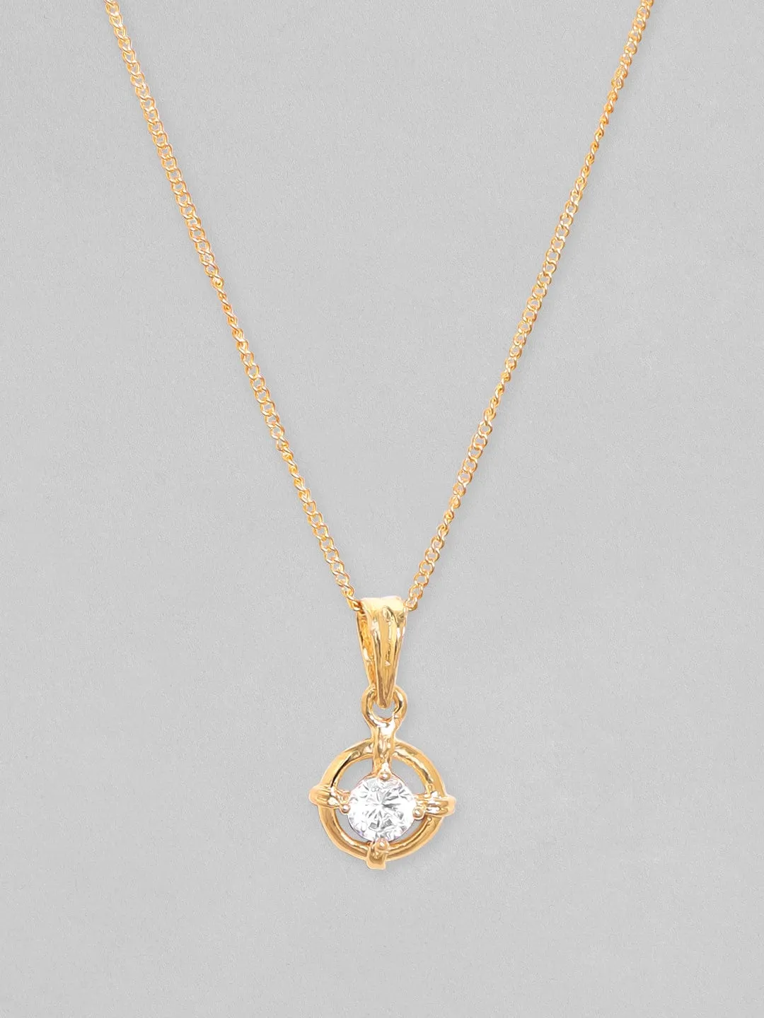 Rubans 18K Gold Plated, Minimal Chain With Solitaire Zircon Studded Pendant Necklace.