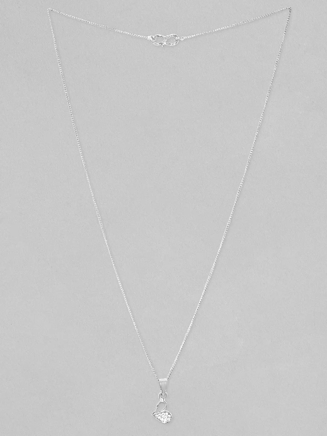 Rubans Rhodium Plated, Minimal Chain Heart Motif Zircons Studded Necklace.