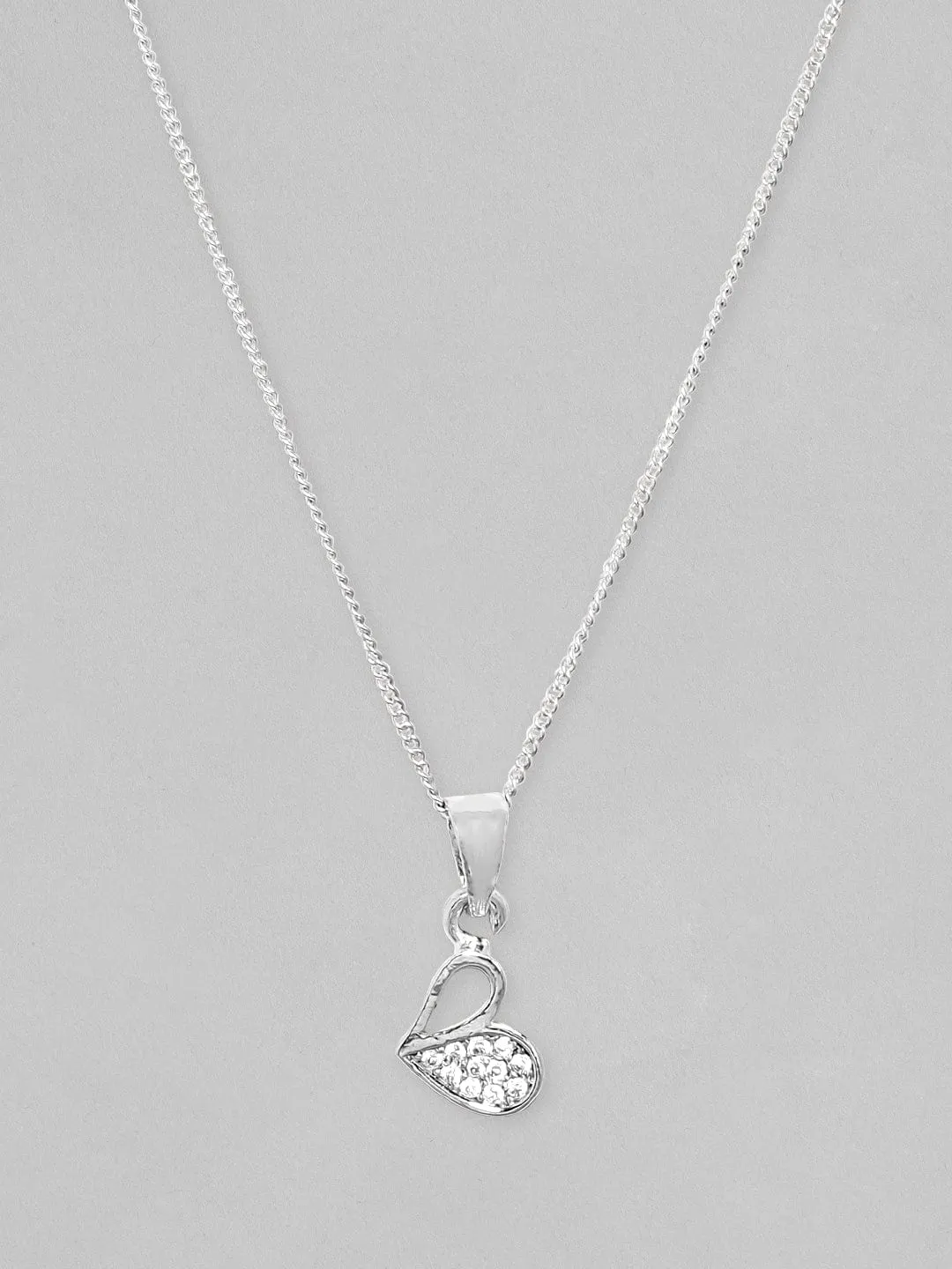Rubans Rhodium Plated, Minimal Chain Heart Motif Zircons Studded Necklace.