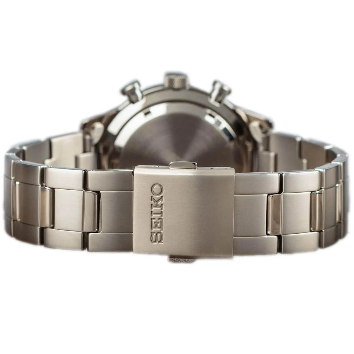 Seiko Men's Quartz Watch - Chronograph Black Dial Titanium Bracelet | SSB389P1