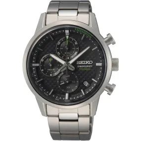 Seiko Men's Quartz Watch - Chronograph Black Dial Titanium Bracelet | SSB389P1