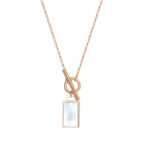Shell Rectangle Pendant T-Bar Chain Necklace Rose Gold