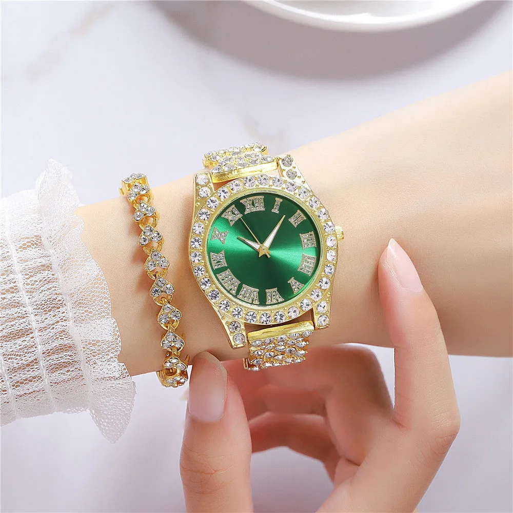 Sidiou Group Fashion Luxury Rhinestone Roman Numerals Women Watch Waterproof Stainless Steel Bracelet Ladies Wristwatches