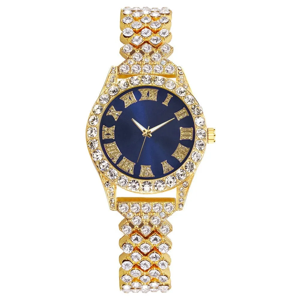 Sidiou Group Fashion Luxury Rhinestone Roman Numerals Women Watch Waterproof Stainless Steel Bracelet Ladies Wristwatches