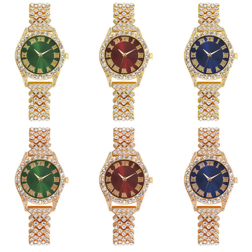Sidiou Group Fashion Luxury Rhinestone Roman Numerals Women Watch Waterproof Stainless Steel Bracelet Ladies Wristwatches