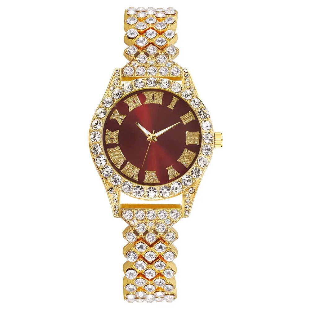 Sidiou Group Fashion Luxury Rhinestone Roman Numerals Women Watch Waterproof Stainless Steel Bracelet Ladies Wristwatches
