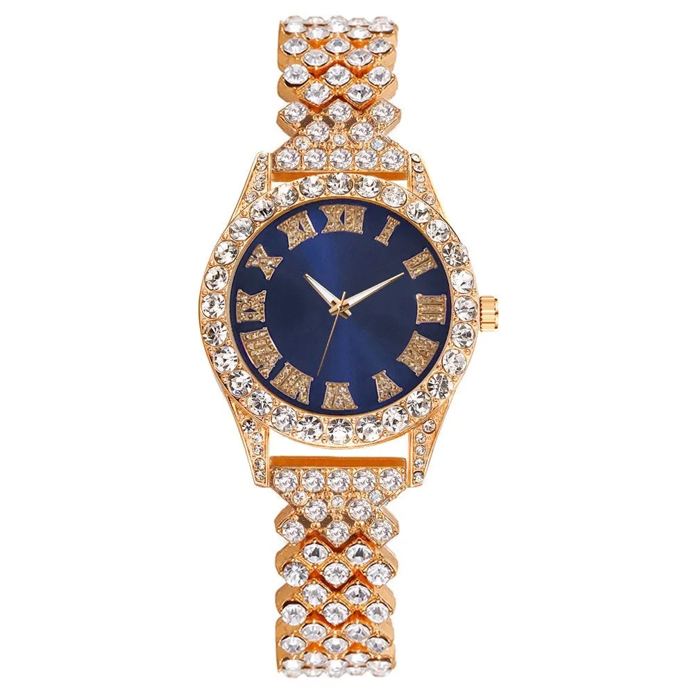 Sidiou Group Fashion Luxury Rhinestone Roman Numerals Women Watch Waterproof Stainless Steel Bracelet Ladies Wristwatches