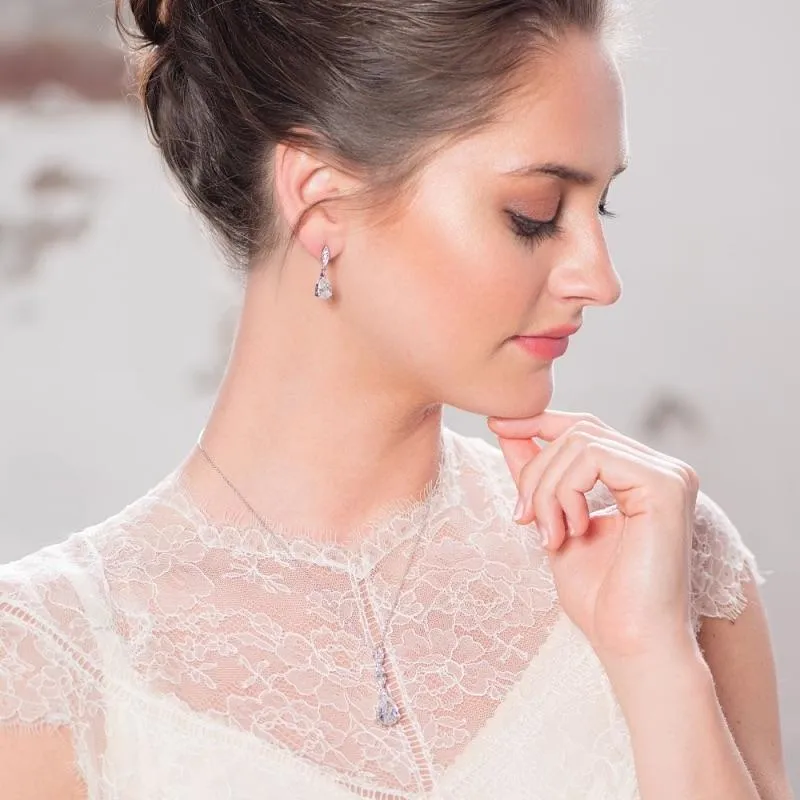 Silver Crystal Drop Bridal Jewellery Set 3380