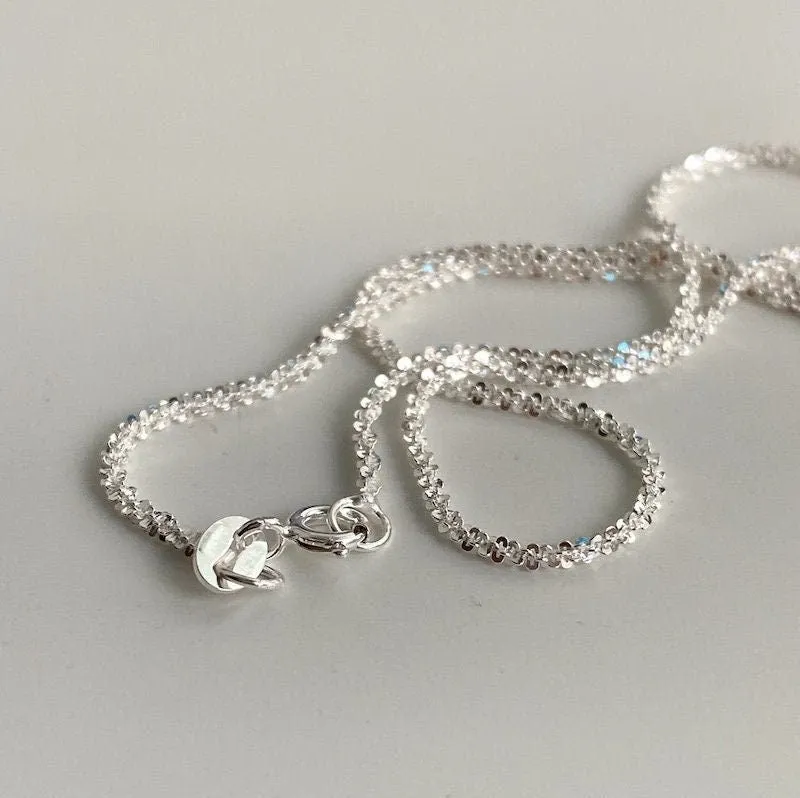 Sparkle Silver Necklace, S925 Sterling Silver Necklace, Dainty Necklace, Simple Chain Necklace, Layered Necklace, Glitter Minimal Necklace