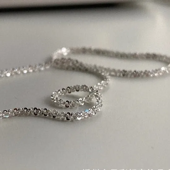 Sparkle Silver Necklace, S925 Sterling Silver Necklace, Dainty Necklace, Simple Chain Necklace, Layered Necklace, Glitter Minimal Necklace
