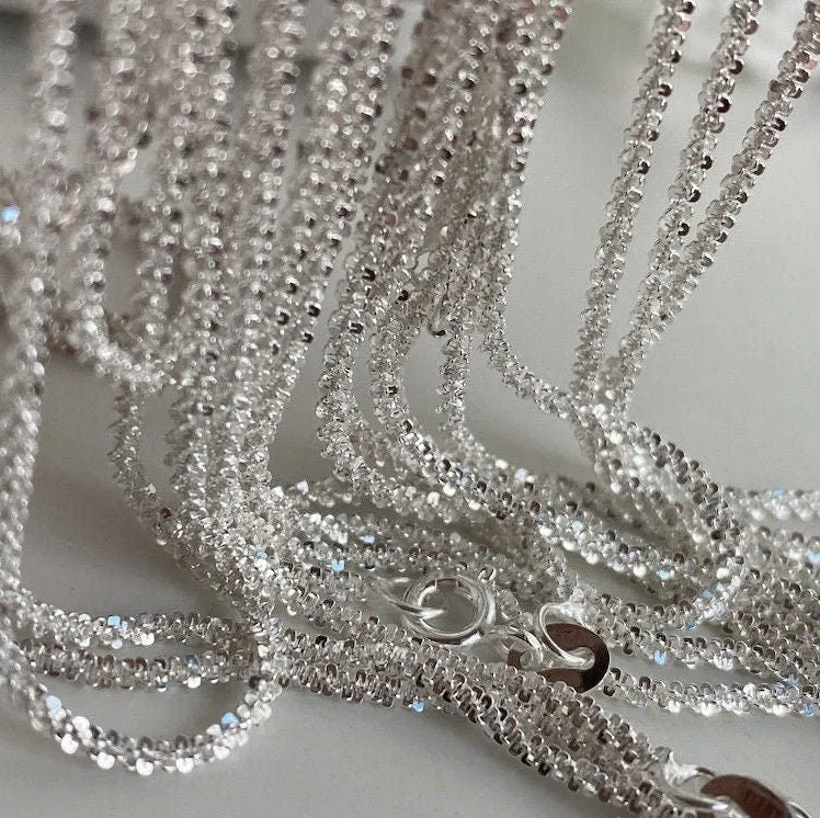 Sparkle Silver Necklace, S925 Sterling Silver Necklace, Dainty Necklace, Simple Chain Necklace, Layered Necklace, Glitter Minimal Necklace