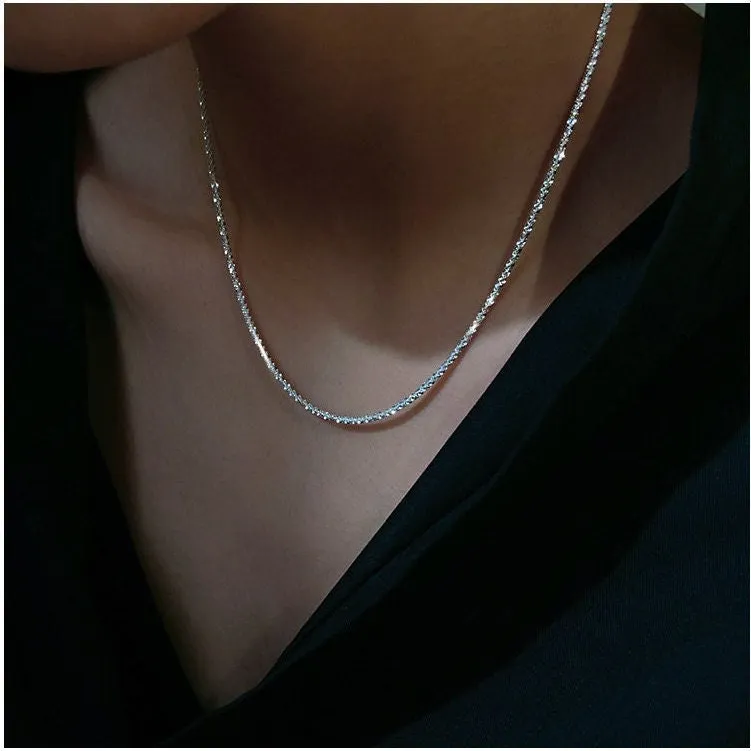 Sparkle Silver Necklace, S925 Sterling Silver Necklace, Dainty Necklace, Simple Chain Necklace, Layered Necklace, Glitter Minimal Necklace