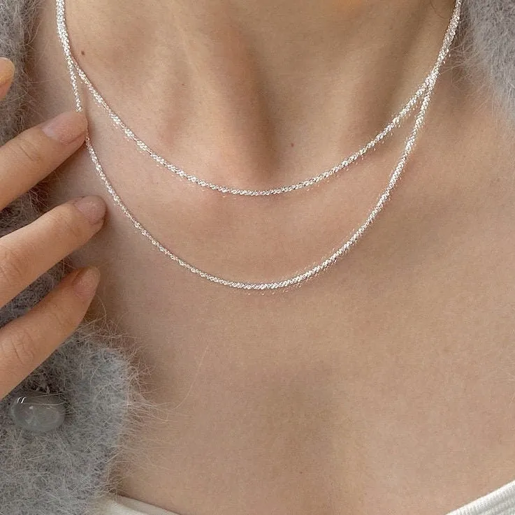 Sparkle Silver Necklace, S925 Sterling Silver Necklace, Dainty Necklace, Simple Chain Necklace, Layered Necklace, Glitter Minimal Necklace