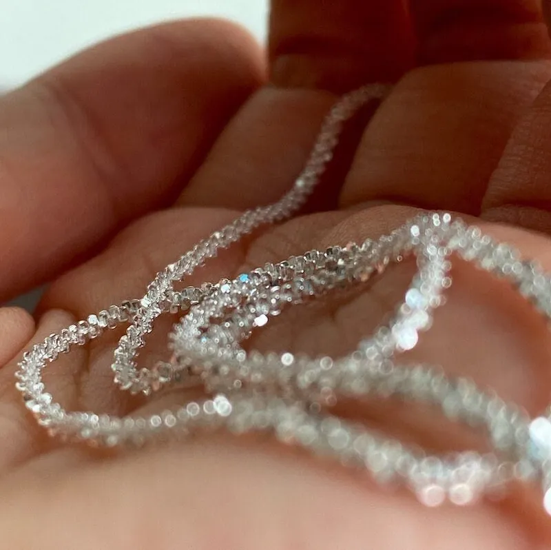 Sparkle Silver Necklace, S925 Sterling Silver Necklace, Dainty Necklace, Simple Chain Necklace, Layered Necklace, Glitter Minimal Necklace
