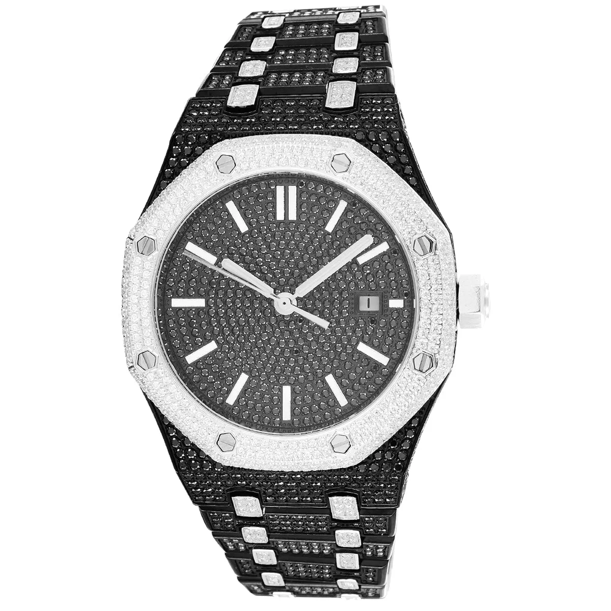 Stainless Steel Black Men's Bling Automatic Movement Watch