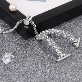 Stainless steel watch bracelet bangle design with glitter stones (lug width: 20 mm) - Silver