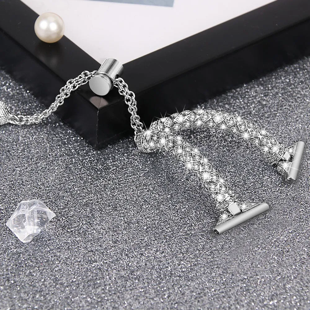 Stainless steel watch bracelet bangle design with glitter stones (lug width: 20 mm) - Silver