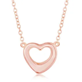 Sterling Silver Rose Gold Plated Puffed Open Heart Necklace