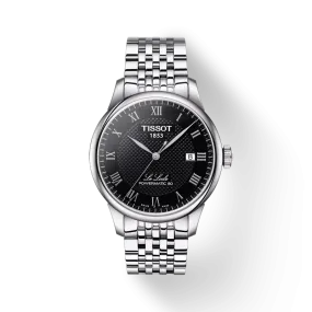 Tissot Mens Black Roman Numeral Dial Le Locle Powermatic 80 Bracelet Watch Stainless Steel