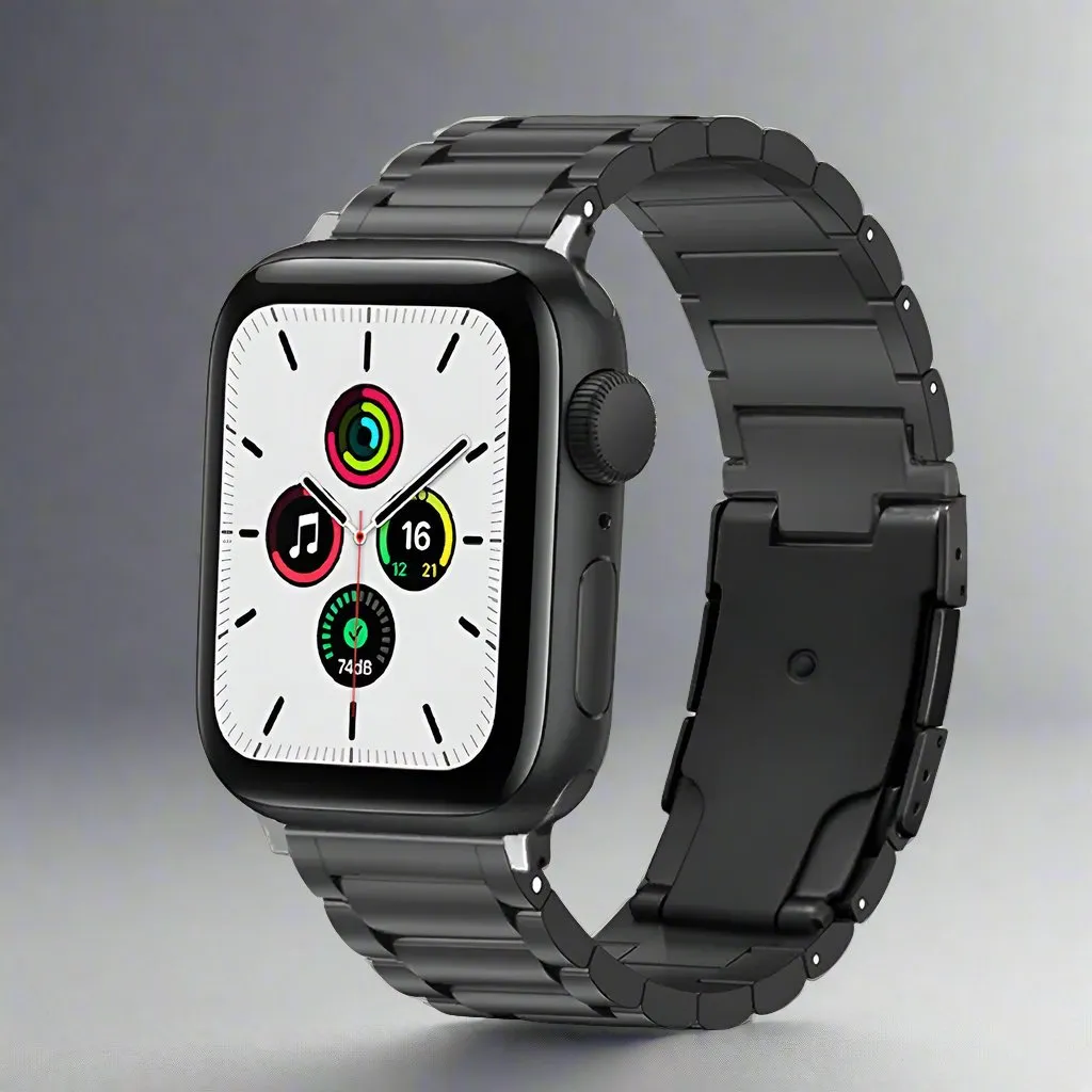 Titanium Metal Watchband Strap with Integrated Buckle for Apple iWatch 9