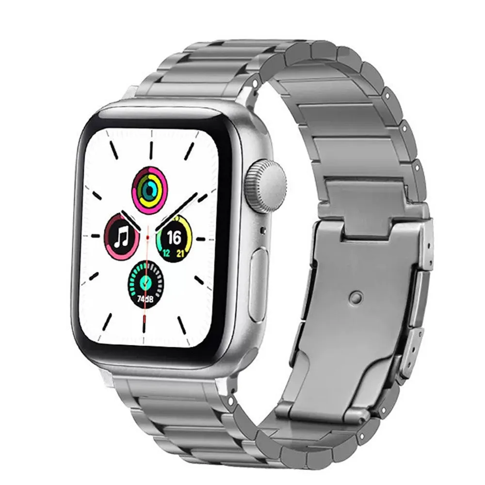 Titanium Metal Watchband Strap with Integrated Buckle for Apple iWatch 9