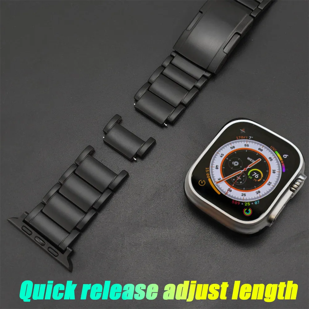 Titanium Metal Watchband Strap with Integrated Buckle for Apple iWatch 9