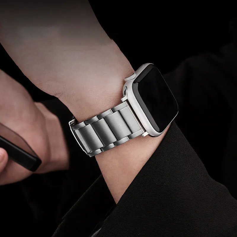 Titanium Metal Watchband Strap with Integrated Buckle for Apple iWatch 9