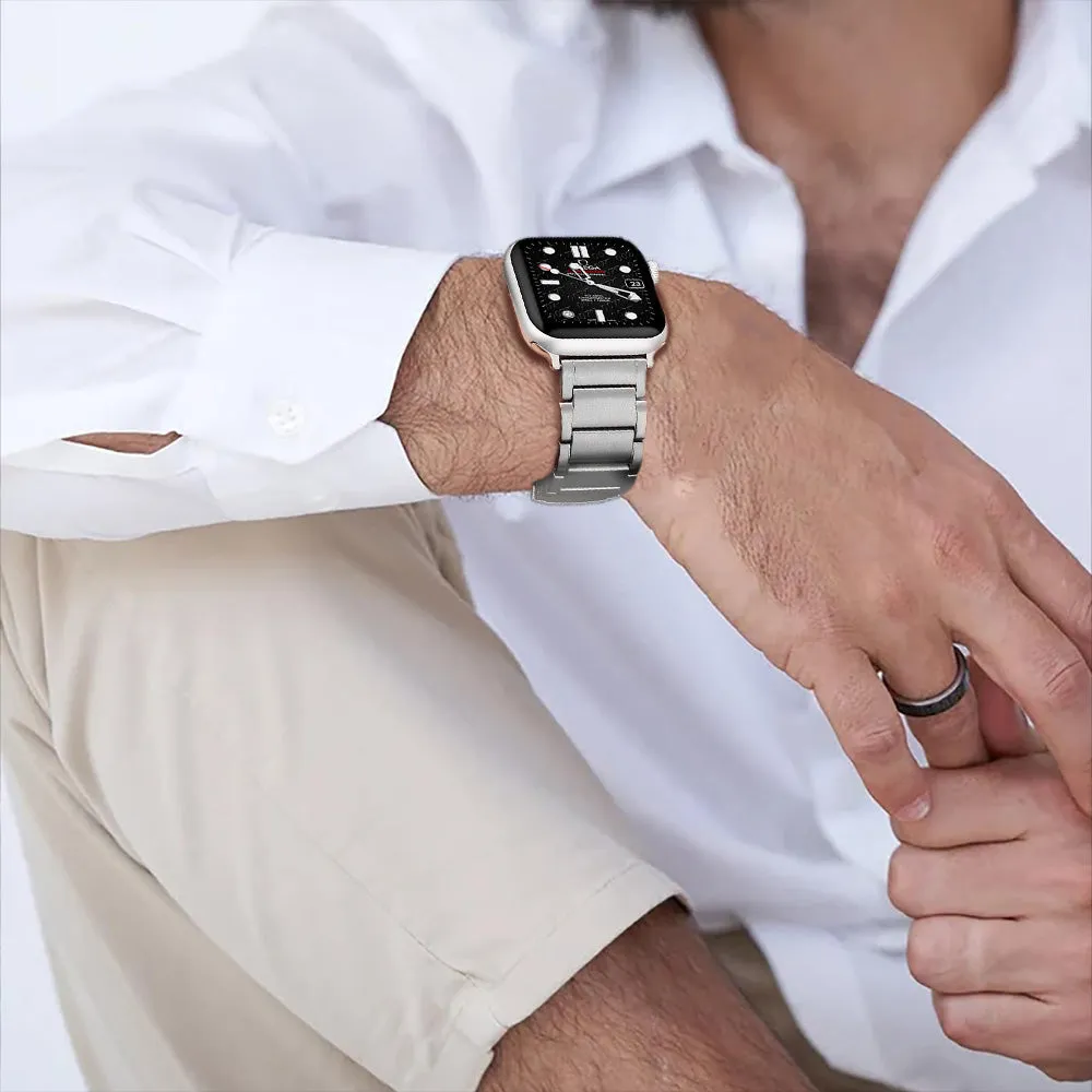 Titanium Metal Watchband Strap with Integrated Buckle for Apple iWatch 9