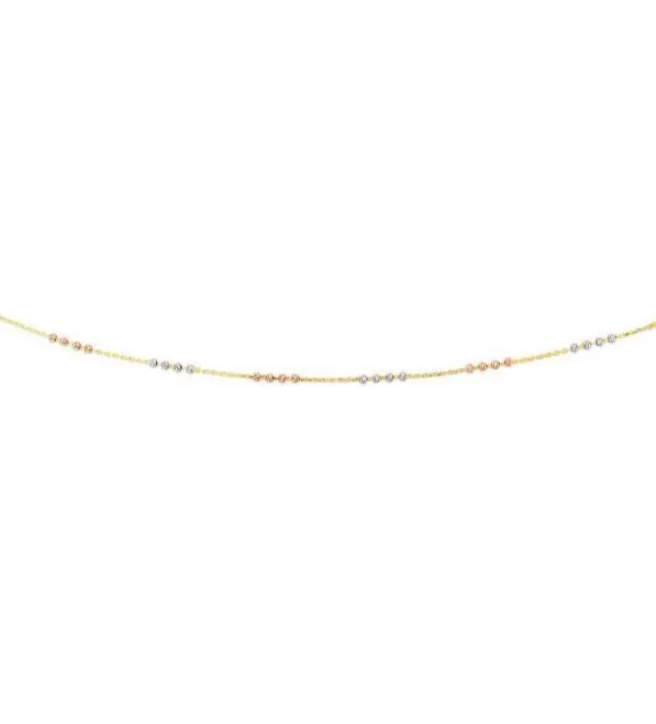Trinity Bead Tri Color Necklace 14k Gold