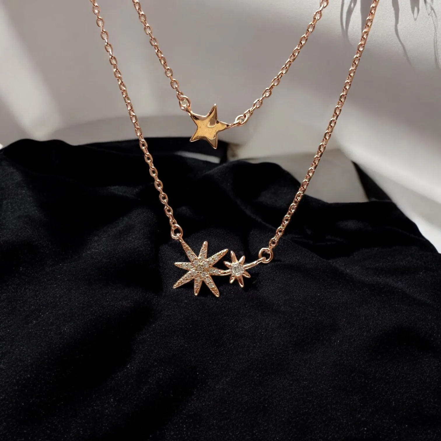 Triple star rose gold double layer Necklace