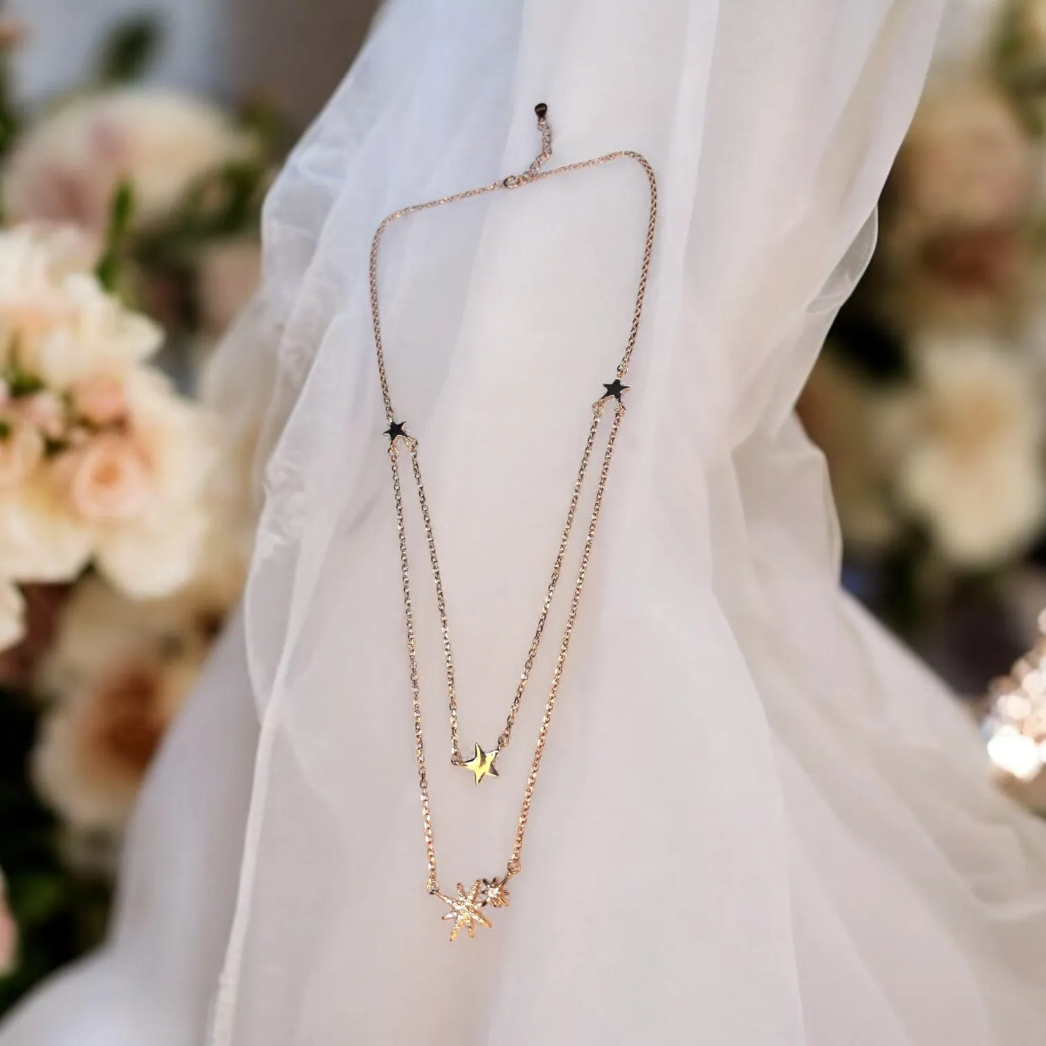 Triple star rose gold double layer Necklace