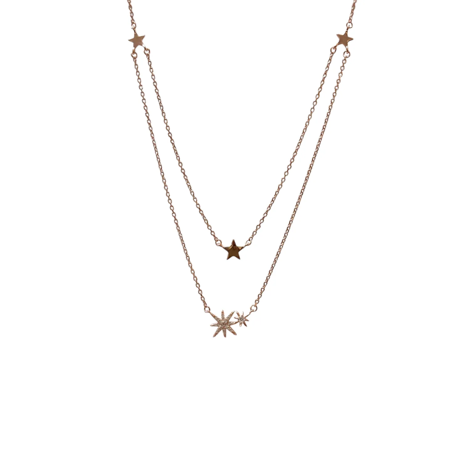 Triple star rose gold double layer Necklace