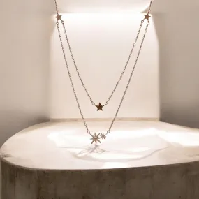 Triple star rose gold double layer Necklace