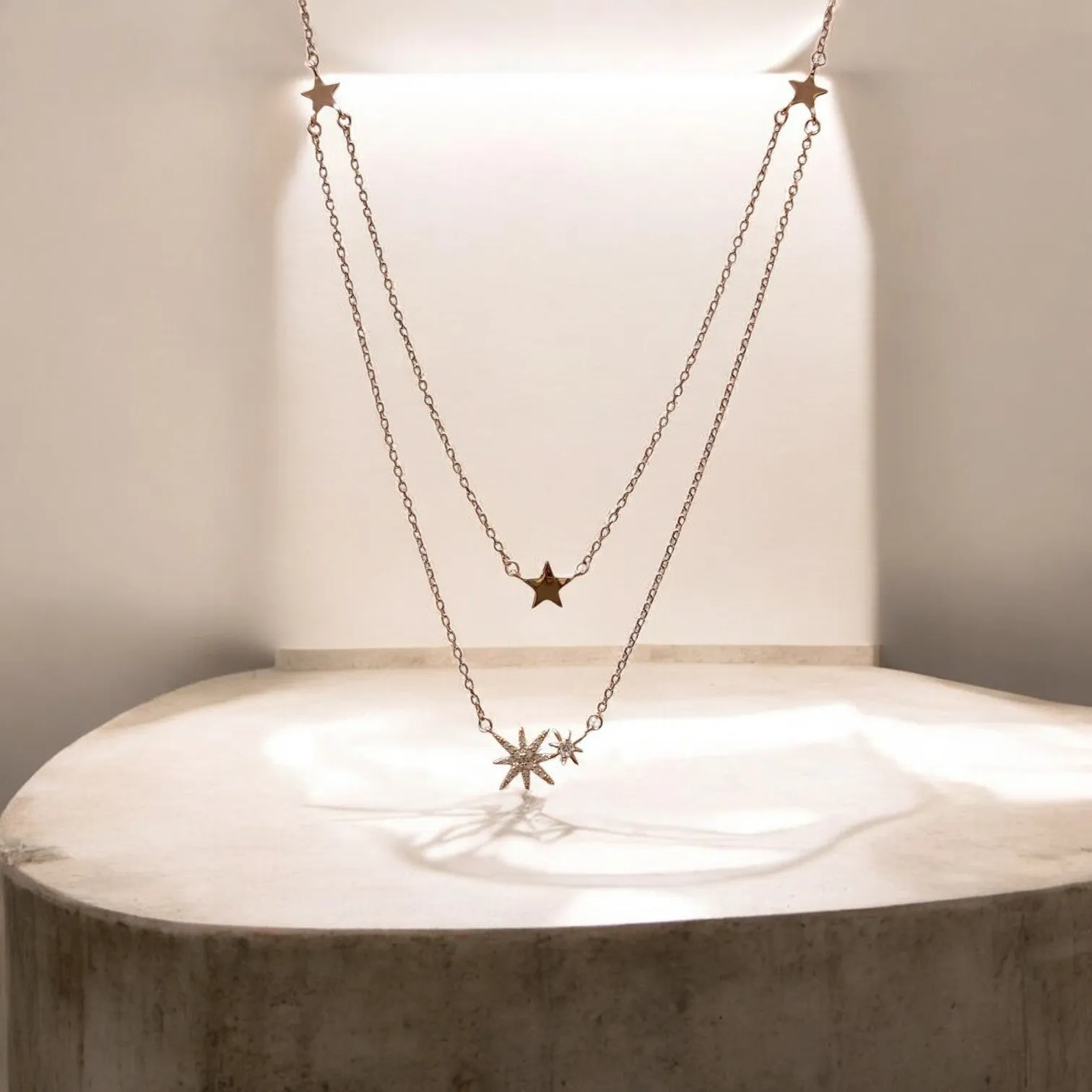 Triple star rose gold double layer Necklace
