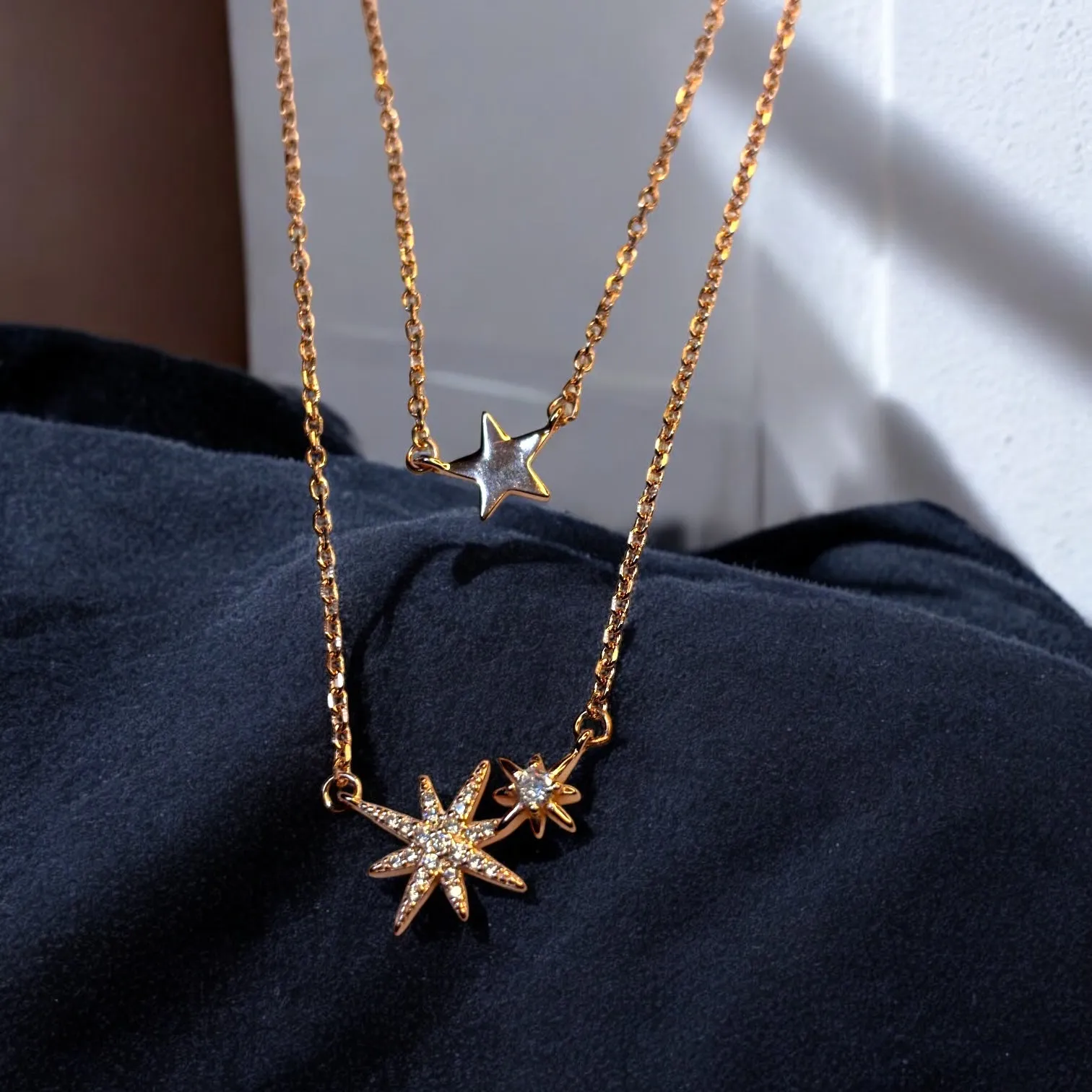 Triple star rose gold double layer Necklace