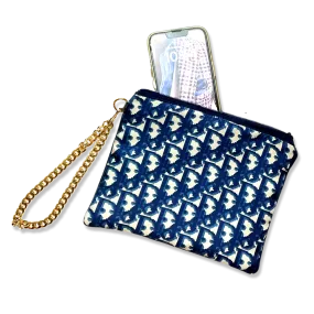 Trotter Blue & White Vintage Silk Scarf Wristlet Bag