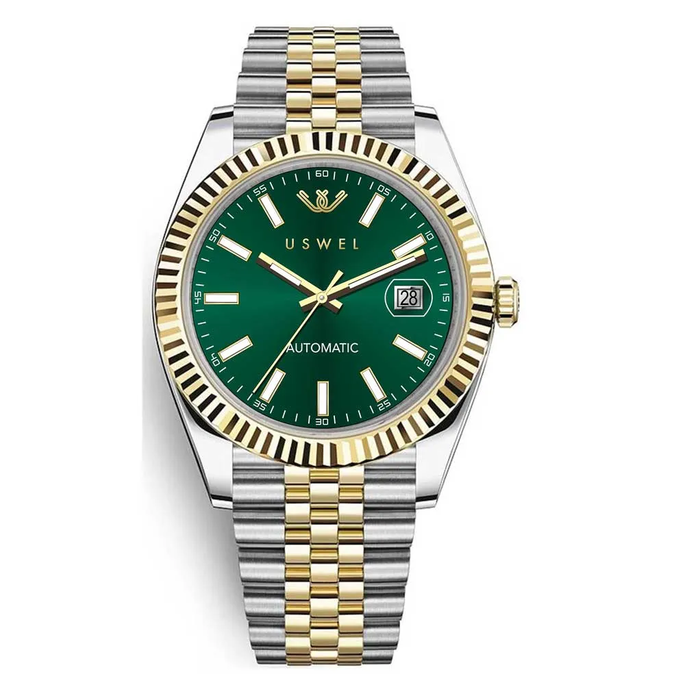 USWEL Automatic Watch Unisex with Jubliee Bracelet, 100m Water Resistant, Seiko Movement and Anti Scratch Sapphire Glass - 39MM - Model U004