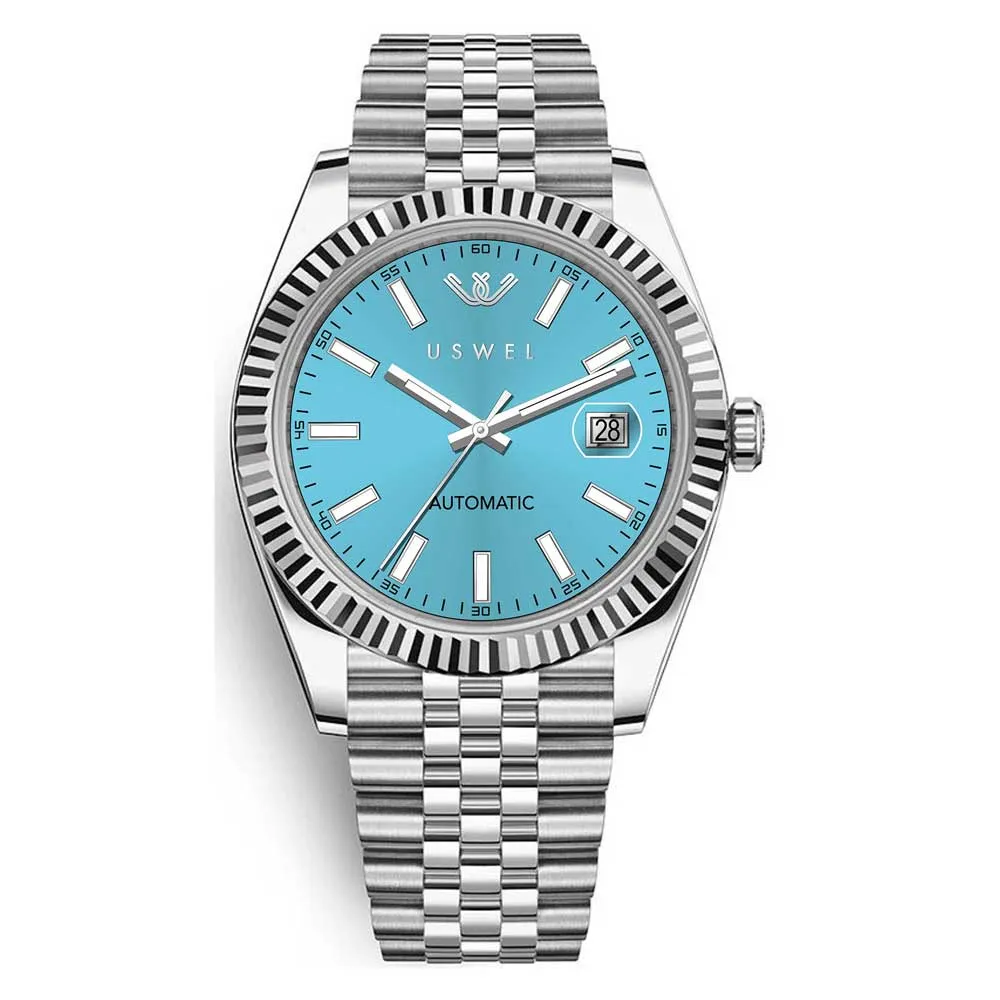 USWEL Automatic Watch Unisex with Jubliee Bracelet, 100m Water Resistant, Seiko Movement and Anti Scratch Sapphire Glass - 39MM - Model U004