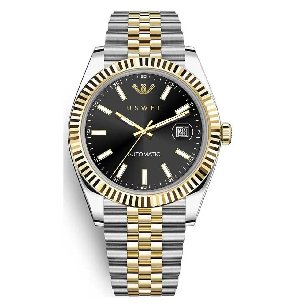 USWEL Automatic Watch Unisex with Jubliee Bracelet, 100m Water Resistant, Seiko Movement and Anti Scratch Sapphire Glass - 39MM - Model U004