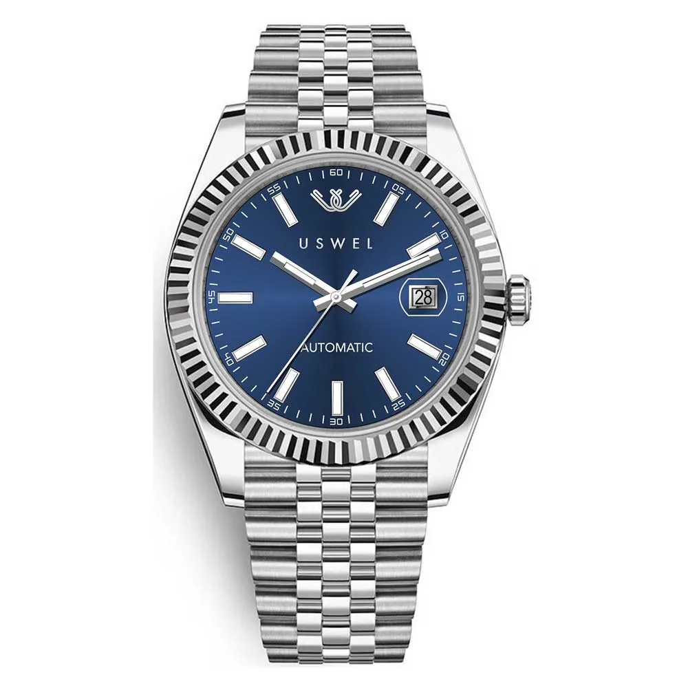 USWEL Automatic Watch Unisex with Jubliee Bracelet, 100m Water Resistant, Seiko Movement and Anti Scratch Sapphire Glass - 39MM - Model U004