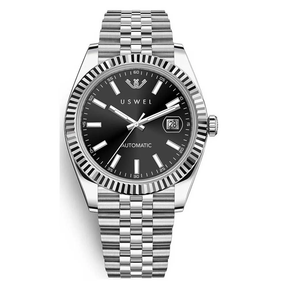 USWEL Automatic Watch Unisex with Jubliee Bracelet, 100m Water Resistant, Seiko Movement and Anti Scratch Sapphire Glass - 39MM - Model U004