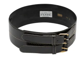 Vintage Black Gianfranco Ferre Wide Leather Belt Size US S