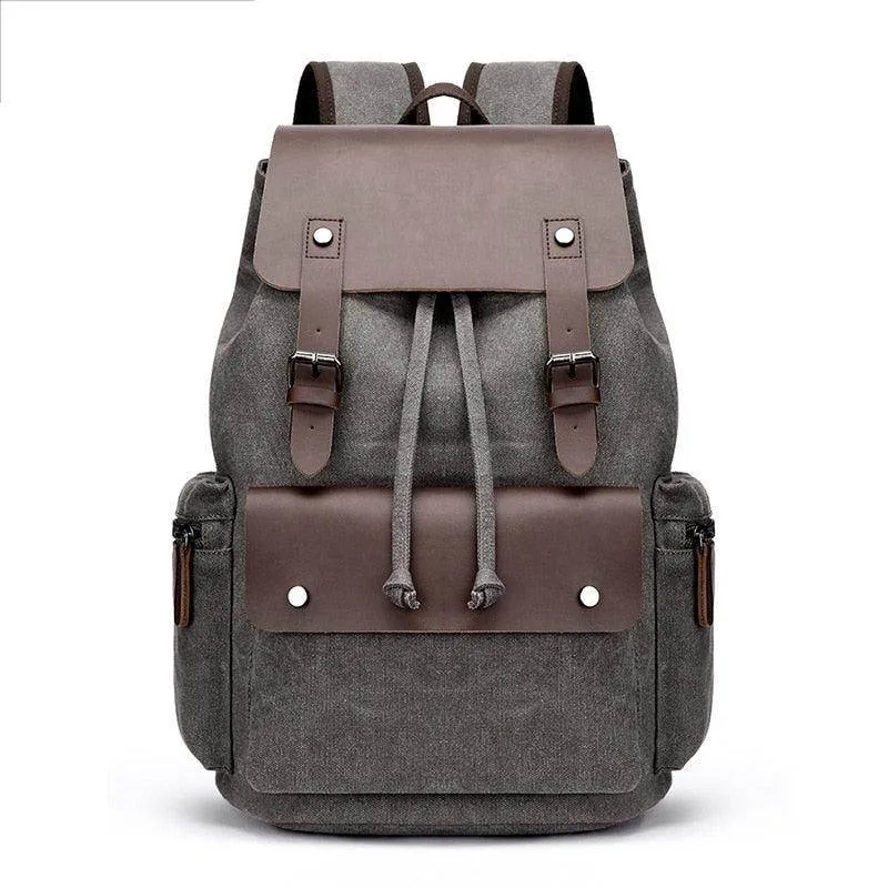 Vintage Canvas Backpack Rucksack Travel Bag W/Cover Flap
