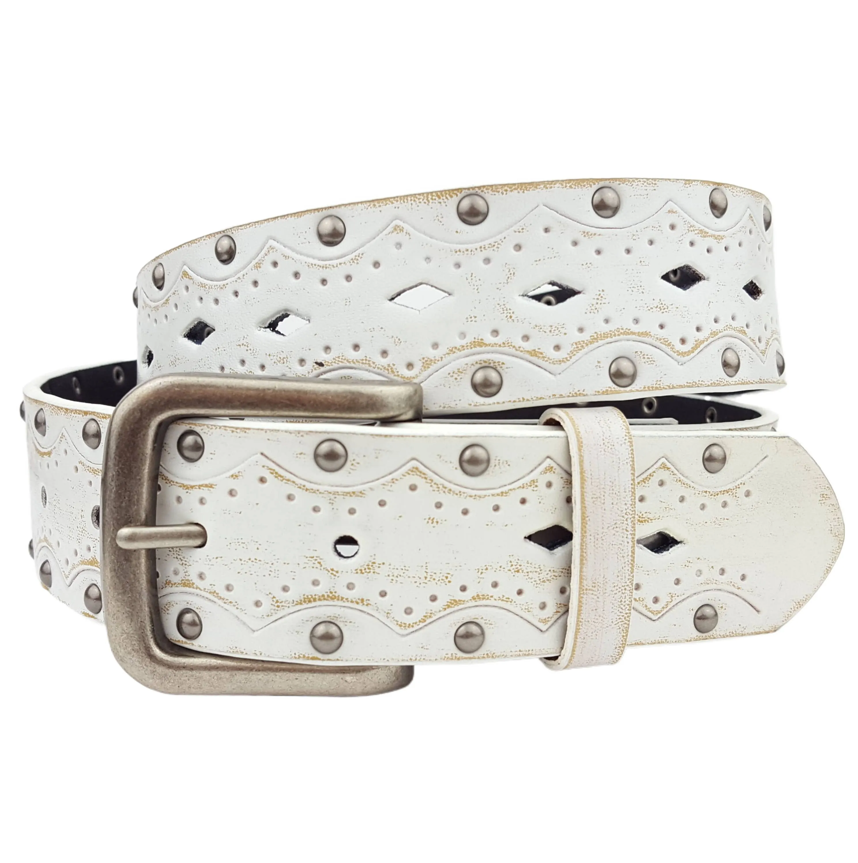 Vintage/Distressed Tooled and Studded Belt - Black