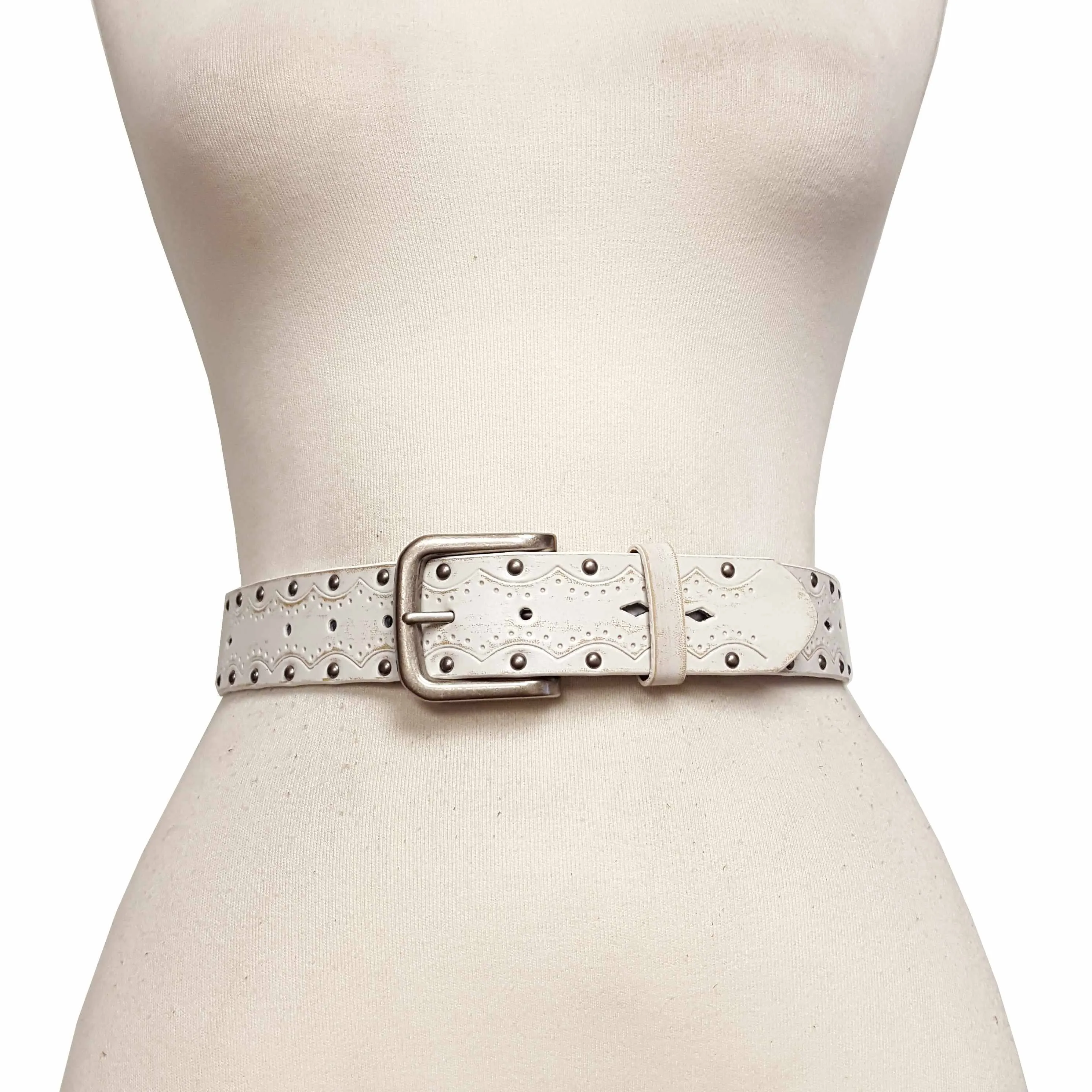 Vintage/Distressed Tooled and Studded Belt - Black