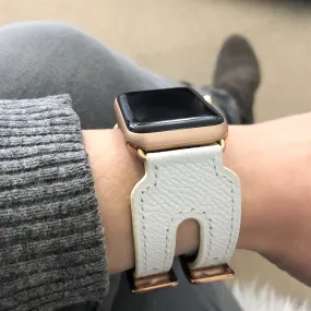 White Apple Watch Double Buckle Leather Cuff