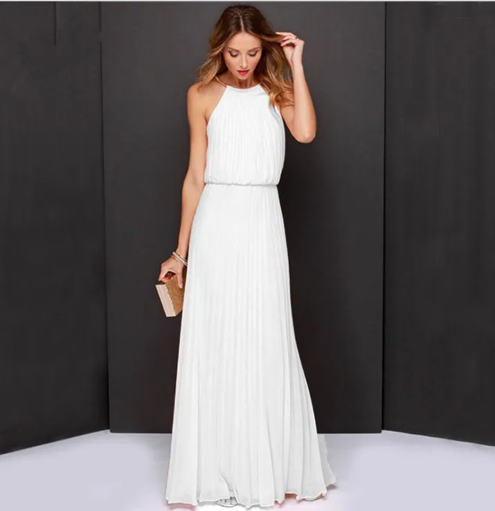 Women’s Elegant Halter Neck Sleeveless Chiffon Maxi Dress