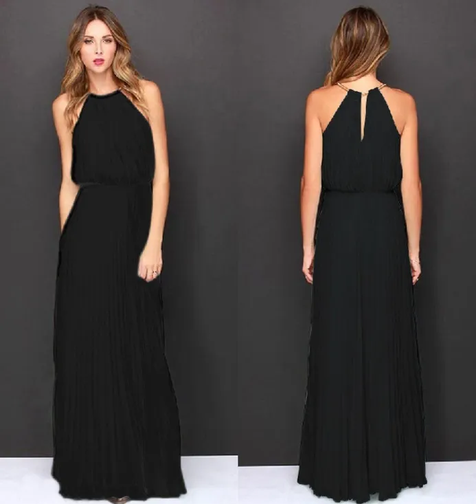 Women’s Elegant Halter Neck Sleeveless Chiffon Maxi Dress