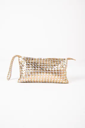 Women’s Handwoven Lambskin Pouch - Gold/ Silver